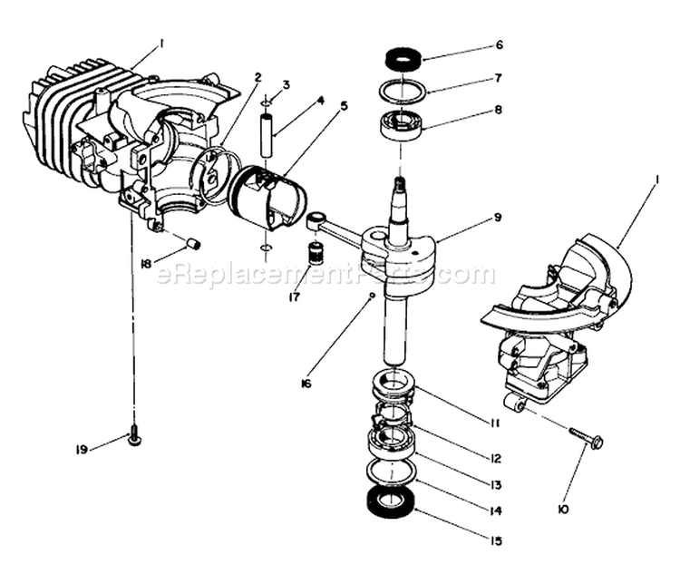 Short Block Assembly Diagram and Parts List for 38181 1000001-1999999 - 1991 Toro Snow Blower
