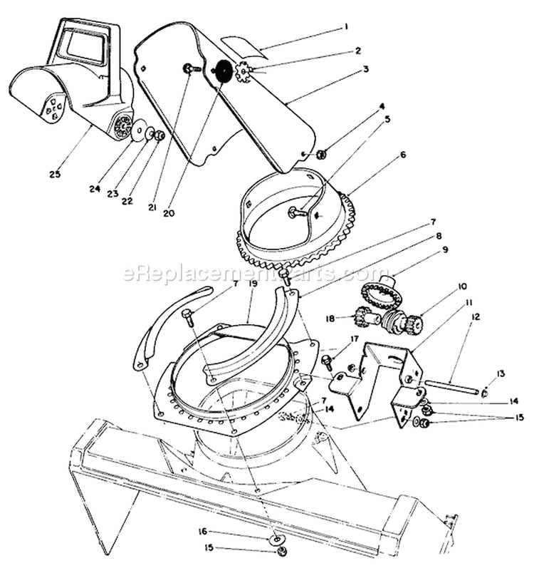 Discharge Chute Assembly Diagram and Parts List for 38181 1000001-1999999 - 1991 Toro Snow Blower
