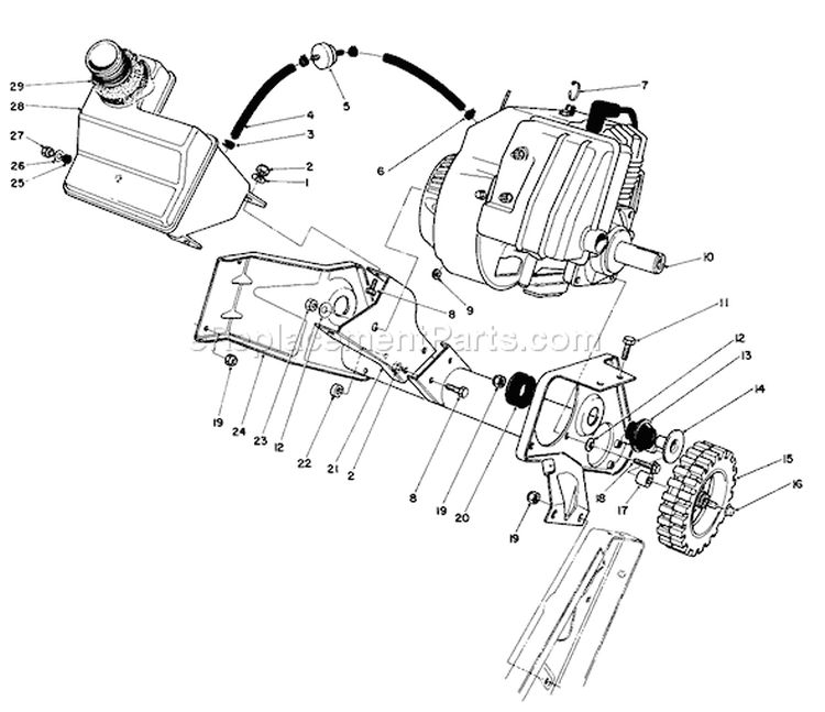 Engine & Main Frame Diagram and Parts List for 38181 1000001-1999999 - 1991 Toro Snow Blower