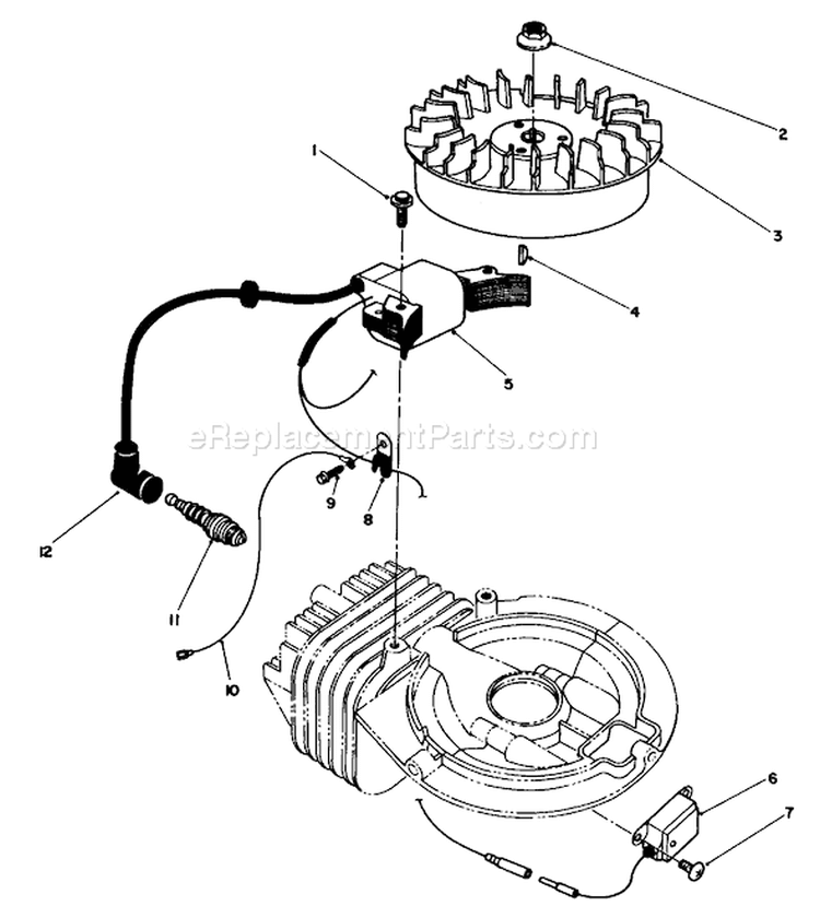 Flywheel and Magneto Assembly Diagram and Parts List for 38181 1000001-1999999 - 1991 Toro Snow Blower