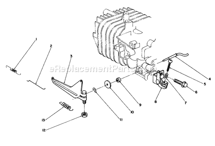Governor Assembly Model Diagram and Parts List for 38181 1000001-1999999 - 1991 Toro Snow Blower