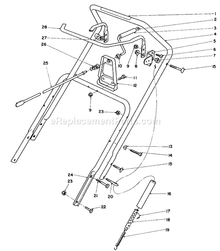 Handle Assembly Diagram and Parts List for 38181 1000001-1999999 - 1991 Toro Snow Blower
