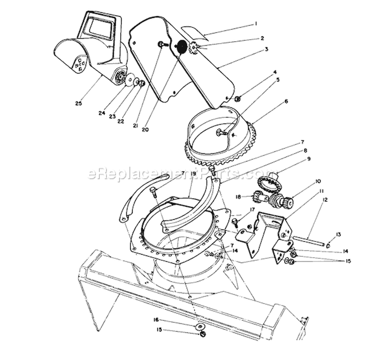 Discharge Chute Assembly Diagram and Parts List for 38181 2000001-2999999 - 1992 Toro Snow Blower