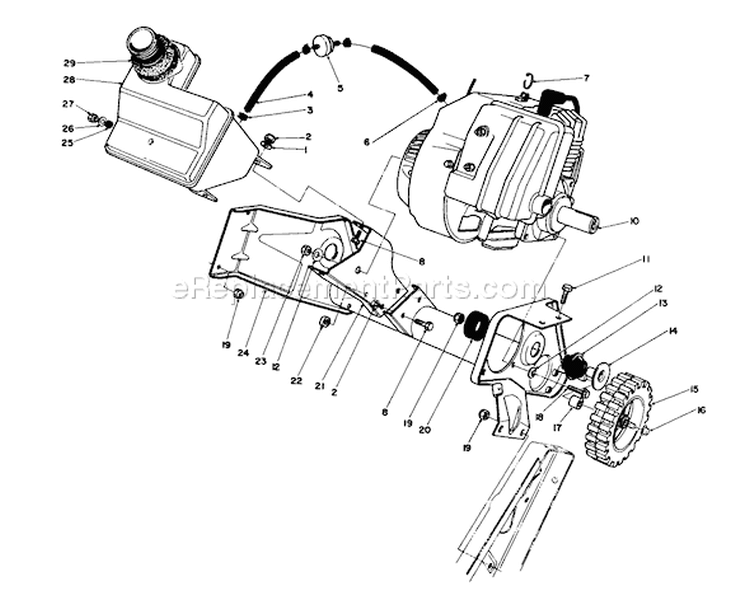 Engine & Main Frame Diagram and Parts List for 38181 2000001-2999999 - 1992 Toro Snow Blower