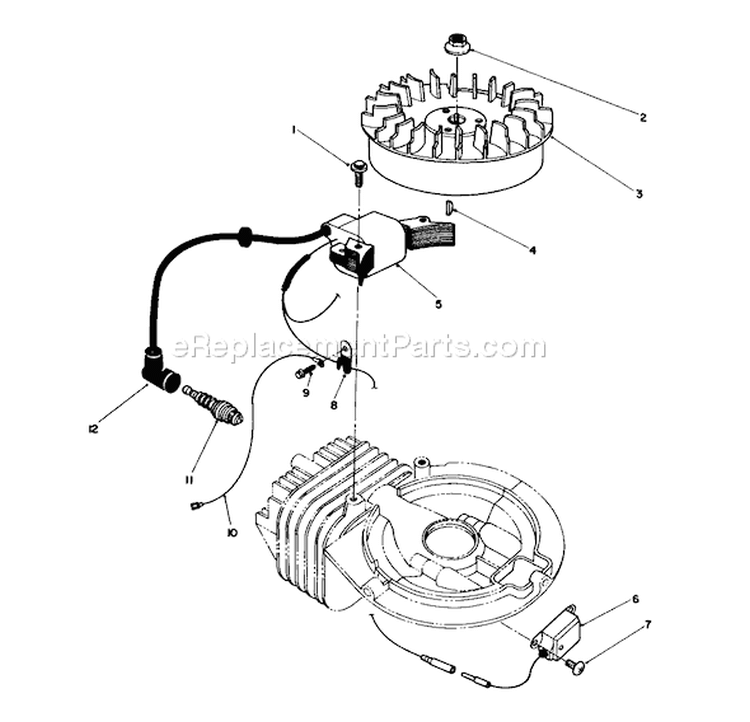 Flywheel and Magneto Assembly Diagram and Parts List for 38181 2000001-2999999 - 1992 Toro Snow Blower