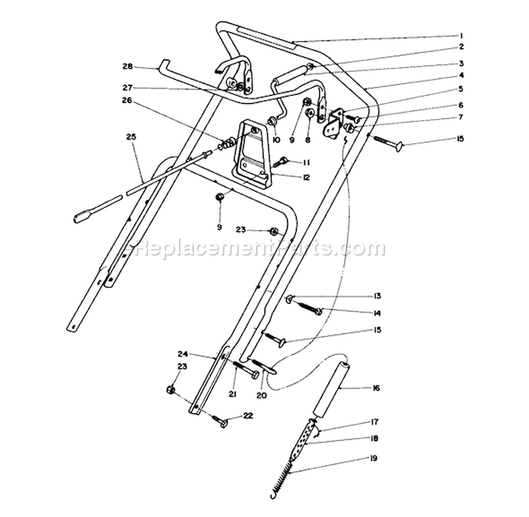 Handle Assembly Diagram and Parts List for 38181 2000001-2999999 - 1992 Toro Snow Blower