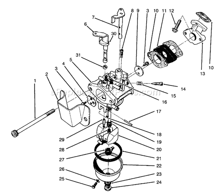 Carburetor Diagram and Parts List for 38181 6900001-6999999 - 1996 Toro Snow Blower