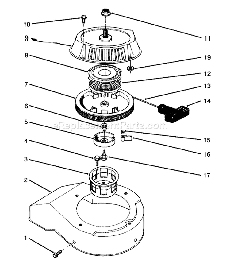 Recoil Starter Diagram and Parts List for 38181 6900001-6999999 - 1996 Toro Snow Blower