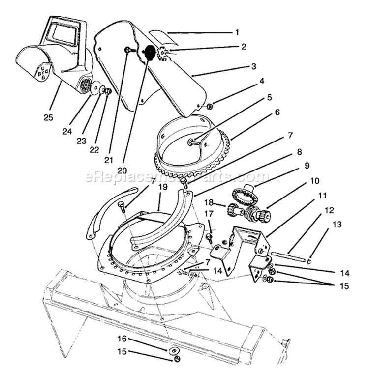 Discharge Chute Assembly Diagram and Parts List for 38181 6900001-6999999 - 1996 Toro Snow Blower
