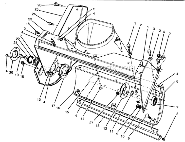 Housing Assembly Diagram and Parts List for 38181 6900001-6999999 - 1996 Toro Snow Blower