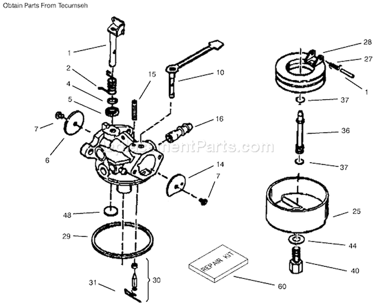 Carburetor Diagram and Parts List for 38172 200000001-200999999 - 2000 Toro Snow Blower