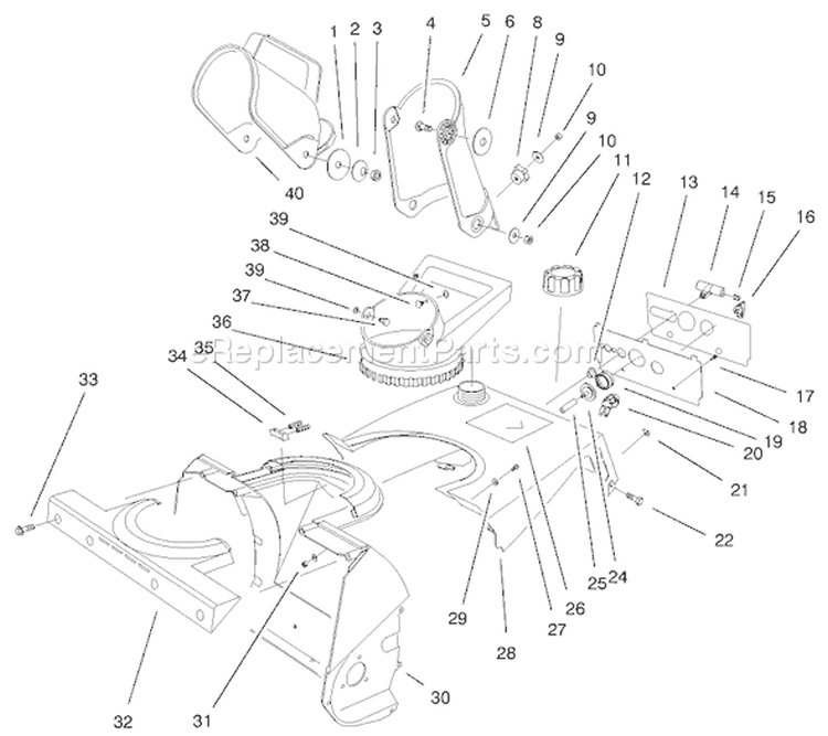 Housing, Upper Shroud and Chute Assembly Diagram and Parts List for 38170 200000001-200999999 - 2000 Toro Snow Blower