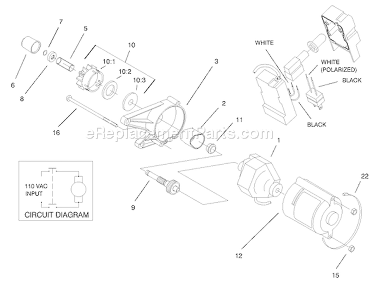Motor and Switch Housing Diagram and Parts List for 38172 200000001-200999999 - 2000 Toro Snow Blower