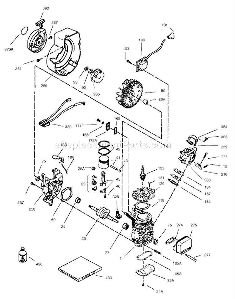 Engine Diagram and Parts List for 38172 210000001-210999999 - 2001 Toro Snow Blower
