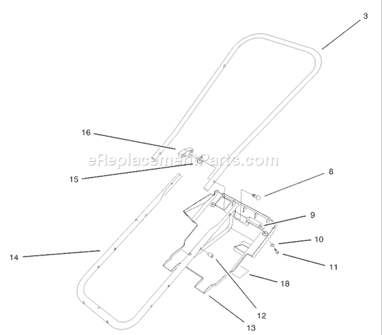 Handle & Lower Shroud Assembly Diagram and Parts List for 38172 210000001-210999999 - 2001 Toro Snow Blower