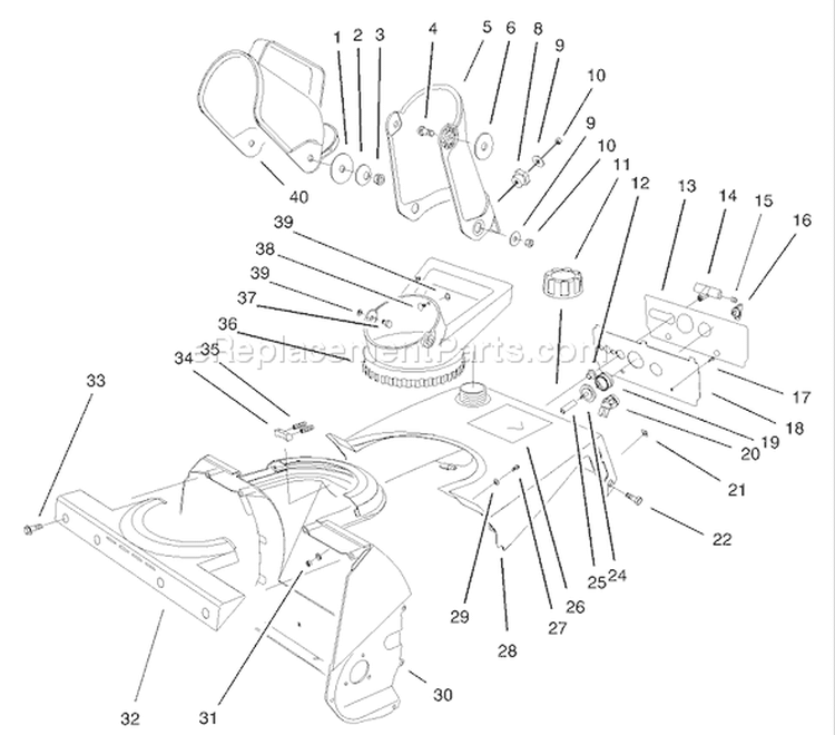 Housing, Upper Shroud and Chute Assembly Diagram and Parts List for 38172 210000001-210999999 - 2001 Toro Snow Blower