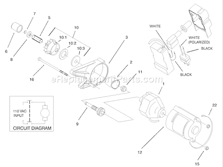 Motor and Switch Housing Diagram and Parts List for 38172 210000001-210999999 - 2001 Toro Snow Blower
