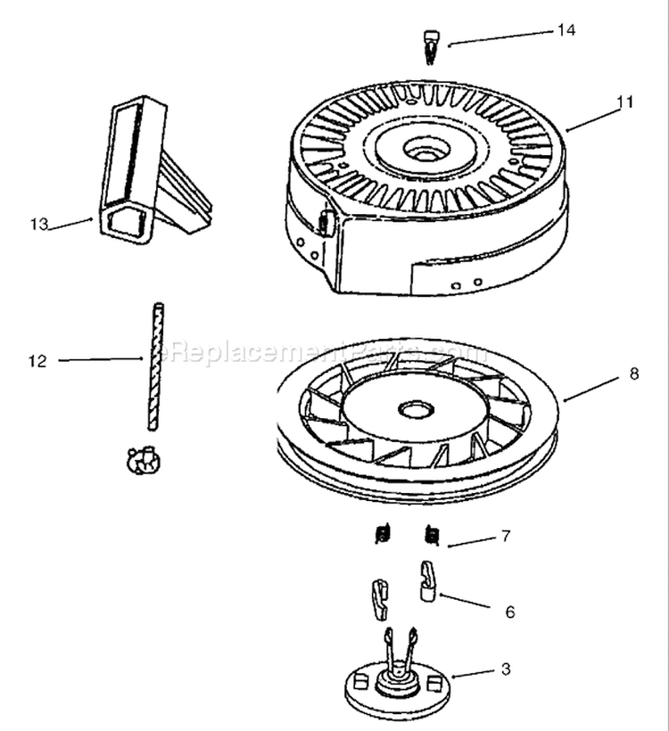 Recoil Starter Diagram and Parts List for 38172 210000001-210999999 - 2001 Toro Snow Blower