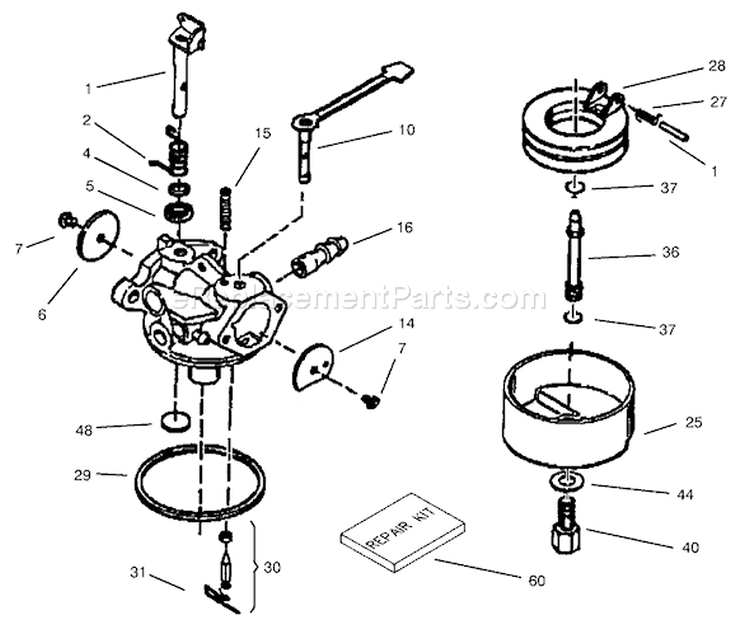 Carburetor Diagram and Parts List for 38172 230000001-230999999 - 2003 Toro Snow Blower