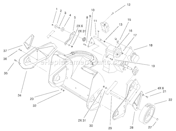 Engine, Side Plate & Wheel Assembly Diagram and Parts List for 38172 230000001-230999999 - 2003 Toro Snow Blower