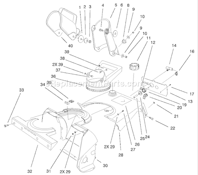 Housing, Upper Shroud and Chute Assembly Diagram and Parts List for 38172 230000001-230999999 - 2003 Toro Snow Blower
