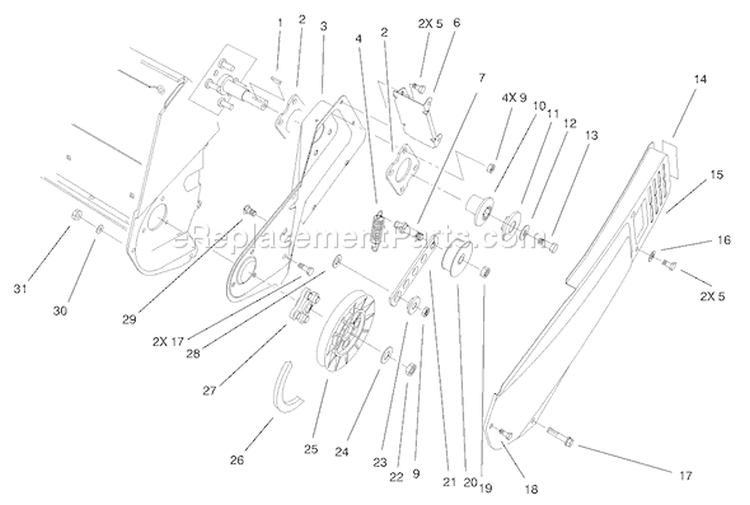 Impeller Drive Assembly Diagram and Parts List for 38172 230000001-230999999 - 2003 Toro Snow Blower