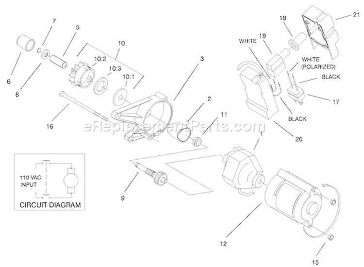 Motor and Switch Housing Diagram and Parts List for 38172 230000001-230999999 - 2003 Toro Snow Blower