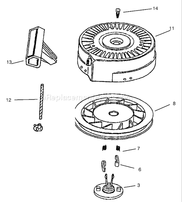 Recoil Starter Diagram and Parts List for 38172 230000001-230999999 - 2003 Toro Snow Blower