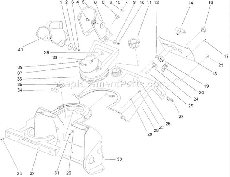 Housing, Upper Shroud and Chute Assembly Diagram and Parts List for 38182 250000001-250010000 - 2005 Toro Snow Blower