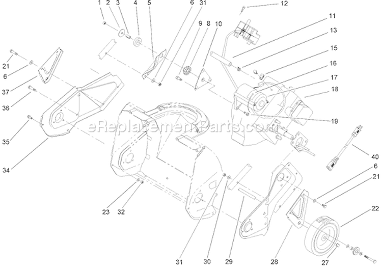 Engine, Side Plate and Wheel Assembly Diagram and Parts List for 38182 260000001-260999999 - 2006 Toro Snow Blower