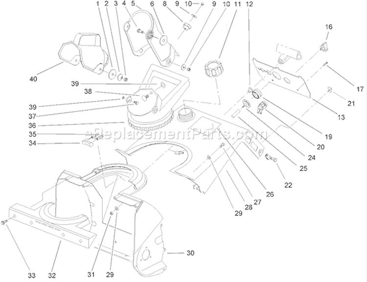 Housing, Upper Shroud and Chute Assembly Diagram and Parts List for 38172 250010001-250999999 - 2005 Toro Snow Blower
