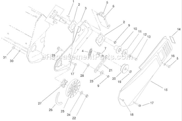 Impeller Drive Assembly Diagram and Parts List for 38172 250010001-250999999 - 2005 Toro Snow Blower