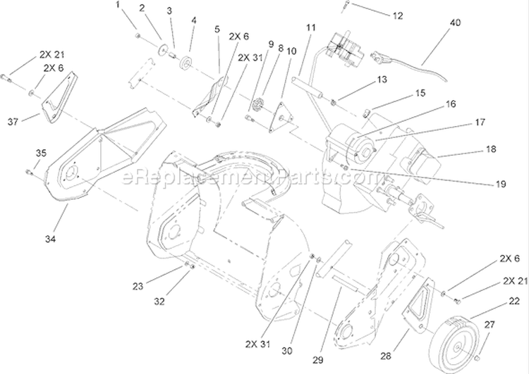 Engine, Rotor Housing and Sideplate Assembly Diagram and Parts List for 38182 270000001-270999999 - 2007 Toro Snow Blower