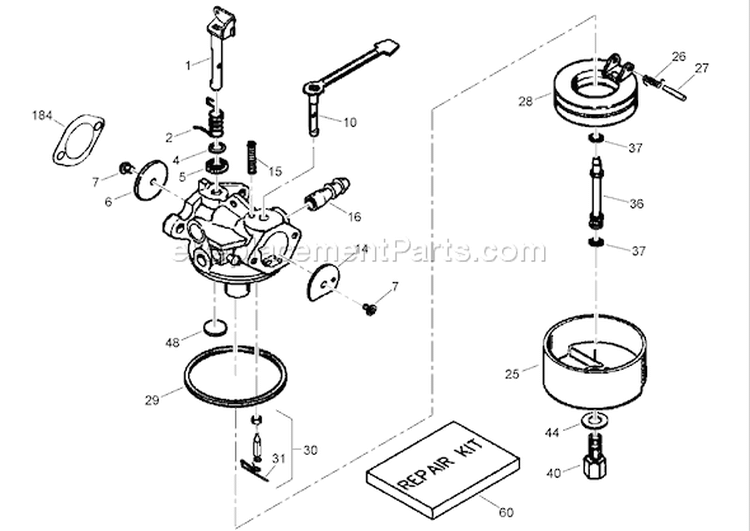 Carburetor Assembly Diagram and Parts List for 38182 290000001-290999999 - 2009 Toro Snow Blower