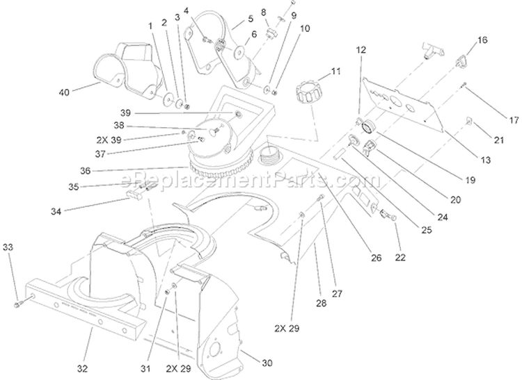 Chute and Upper Shroud Assembly Diagram and Parts List for 38182 290000001-290999999 - 2009 Toro Snow Blower