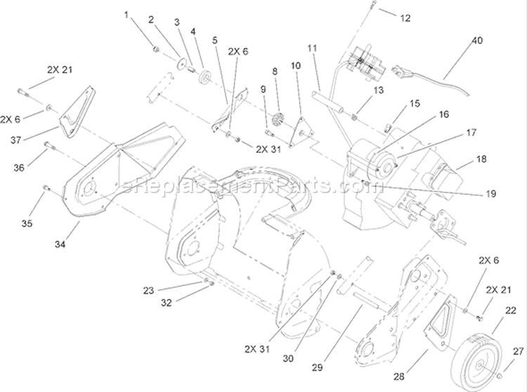 Engine, Rotor Housing and Sideplate Assembly Diagram and Parts List for 38182 290000001-290999999 - 2009 Toro Snow Blower