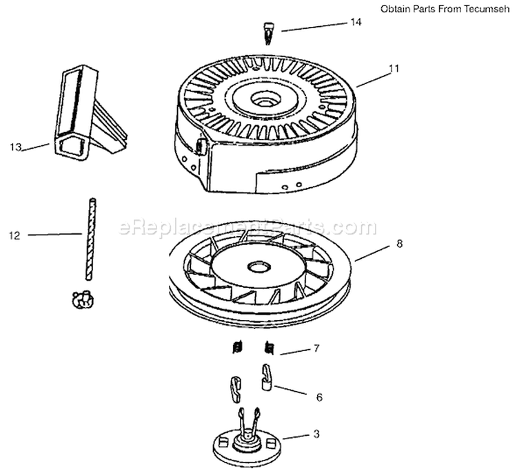 Recoil Starter Diagram and Parts List for 38173 200000001-200999999 - 2000 Toro Snow Blower
