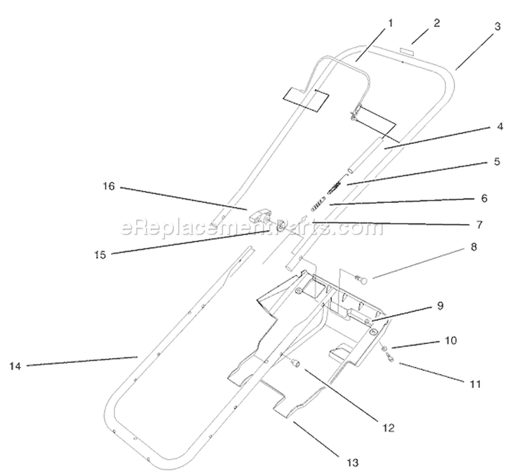 Handle and Lower Shroud Assembly Diagram and Parts List for 38183 210000001-210999999 - 2001 Toro Snow Blower