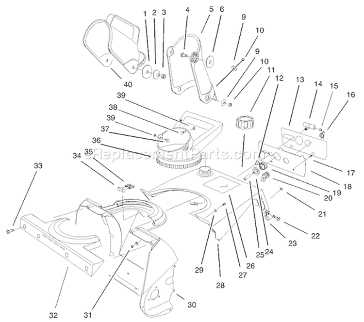 Housing, Upper Shroud and Chute Assembly Diagram and Parts List for 38183 210000001-210999999 - 2001 Toro Snow Blower