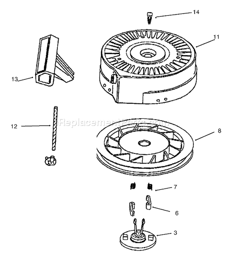 Recoil Starter Assembly Diagram and Parts List for 38183 210000001-210999999 - 2001 Toro Snow Blower