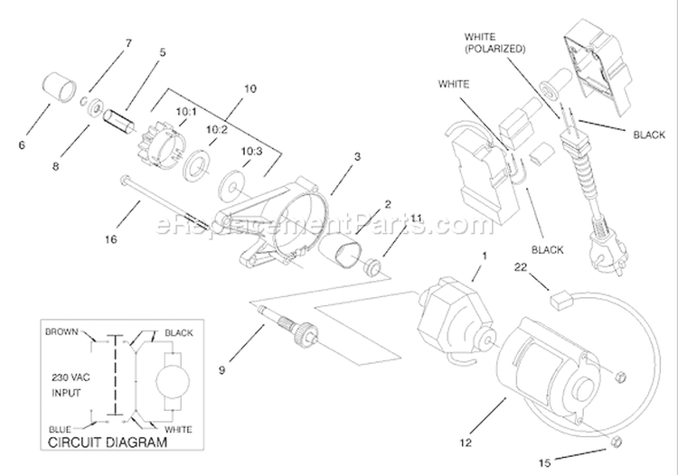 Starter Assembly Diagram and Parts List for 38183 210000001-210999999 - 2001 Toro Snow Blower