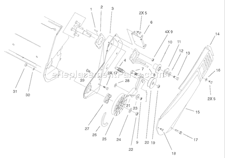 Impeller Drive Assembly Diagram and Parts List for 38183 230000001-230999999 - 2003 Toro Snow Blower
