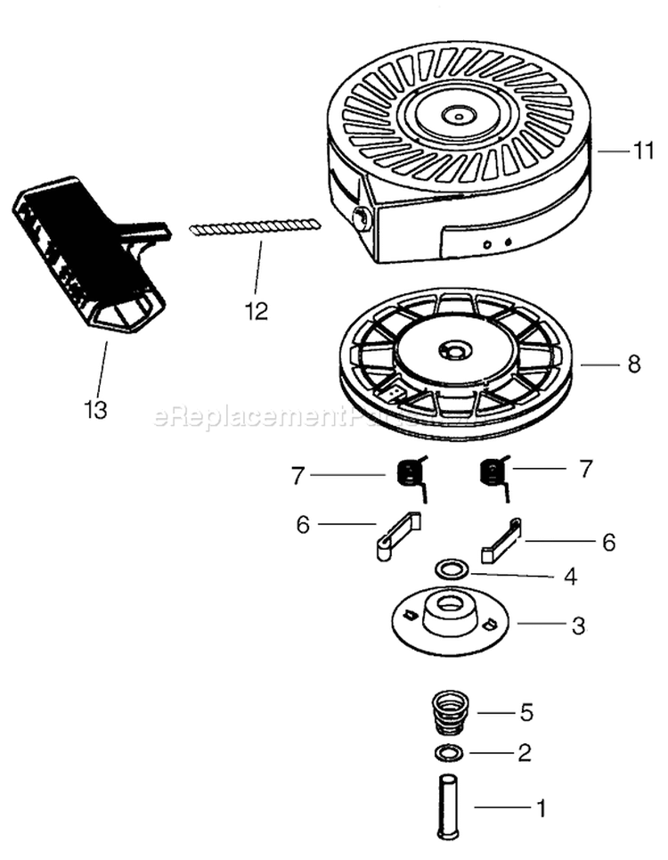 Recoil Starter Diagram and Parts List for 38172 250010001-250999999 - 2005 Toro Snow Blower