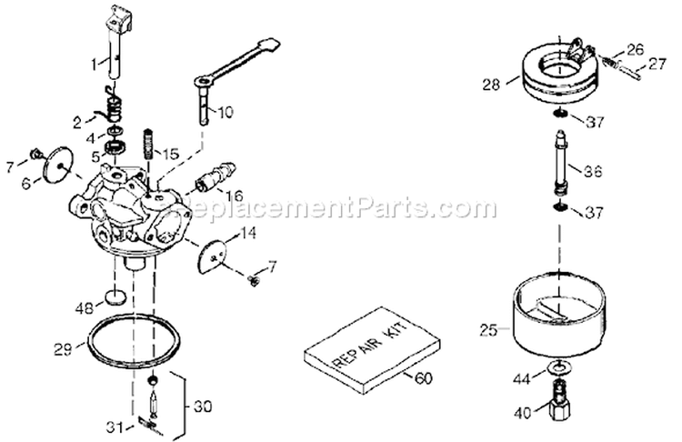 Carburetor Diagram and Parts List for 38172 250010001-250999999 - 2005 Toro Snow Blower