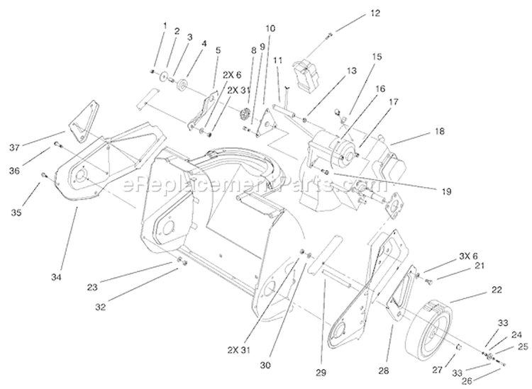Engine, Side Plate and Wheel Assembly Diagram and Parts List for 38183 250000001-250999999 - 2005 Toro Snow Blower