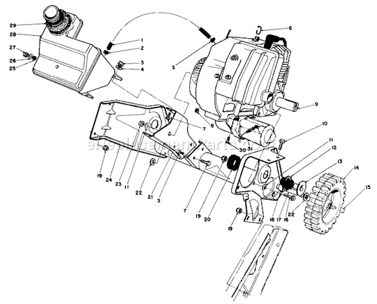 Engine & Main Frame Assembly Diagram and Parts List for 38185C 8000001-8999999 - 1988 Toro Snow Blower