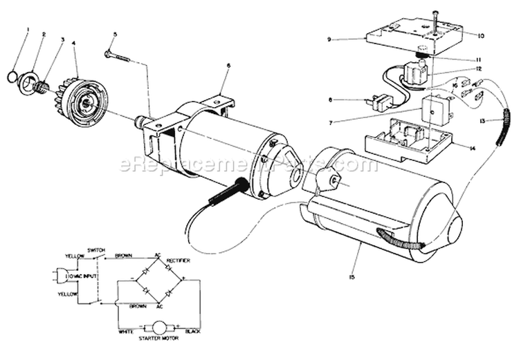 Starter Motor & Switch Housing Assembly Diagram and Parts List for 38185 7000001-7999999 - 1987 Toro Snow Blower