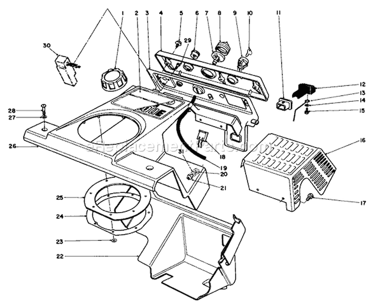 Control Panel & Shrouding Assembly Diagram and Parts List for 38185 7000001-7999999 - 1987 Toro Snow Blower