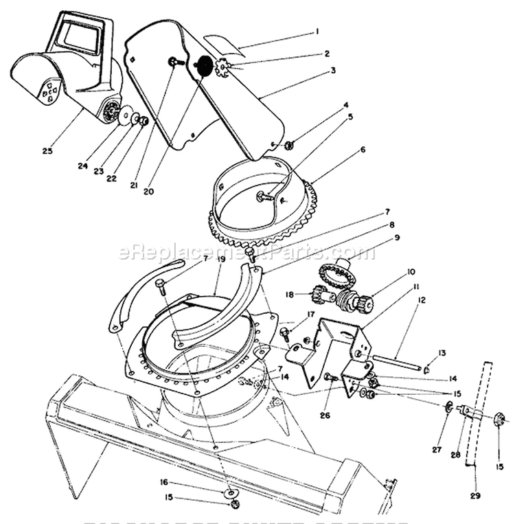Discharge Chute Assembly Diagram and Parts List for 38185 7000001-7999999 - 1987 Toro Snow Blower