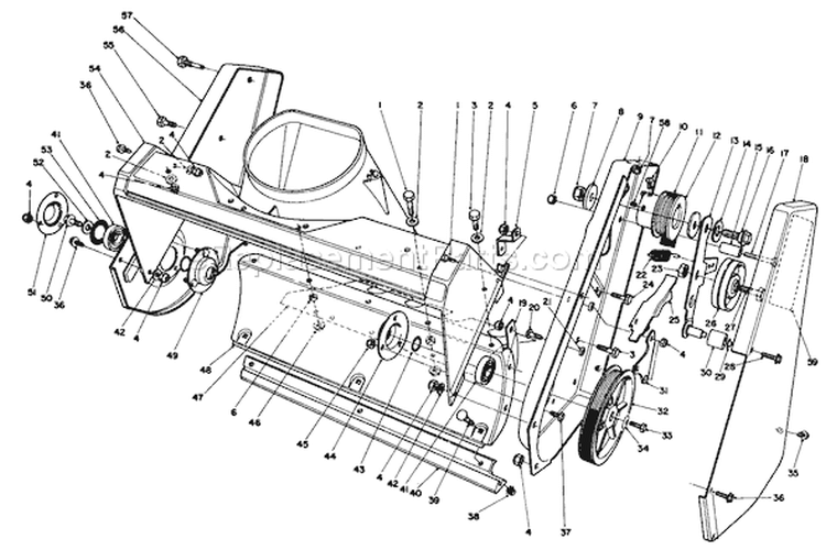 Housing Assembly Diagram and Parts List for 38185 7000001-7999999 - 1987 Toro Snow Blower
